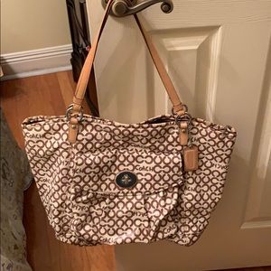 Coach cream and tan tote bag